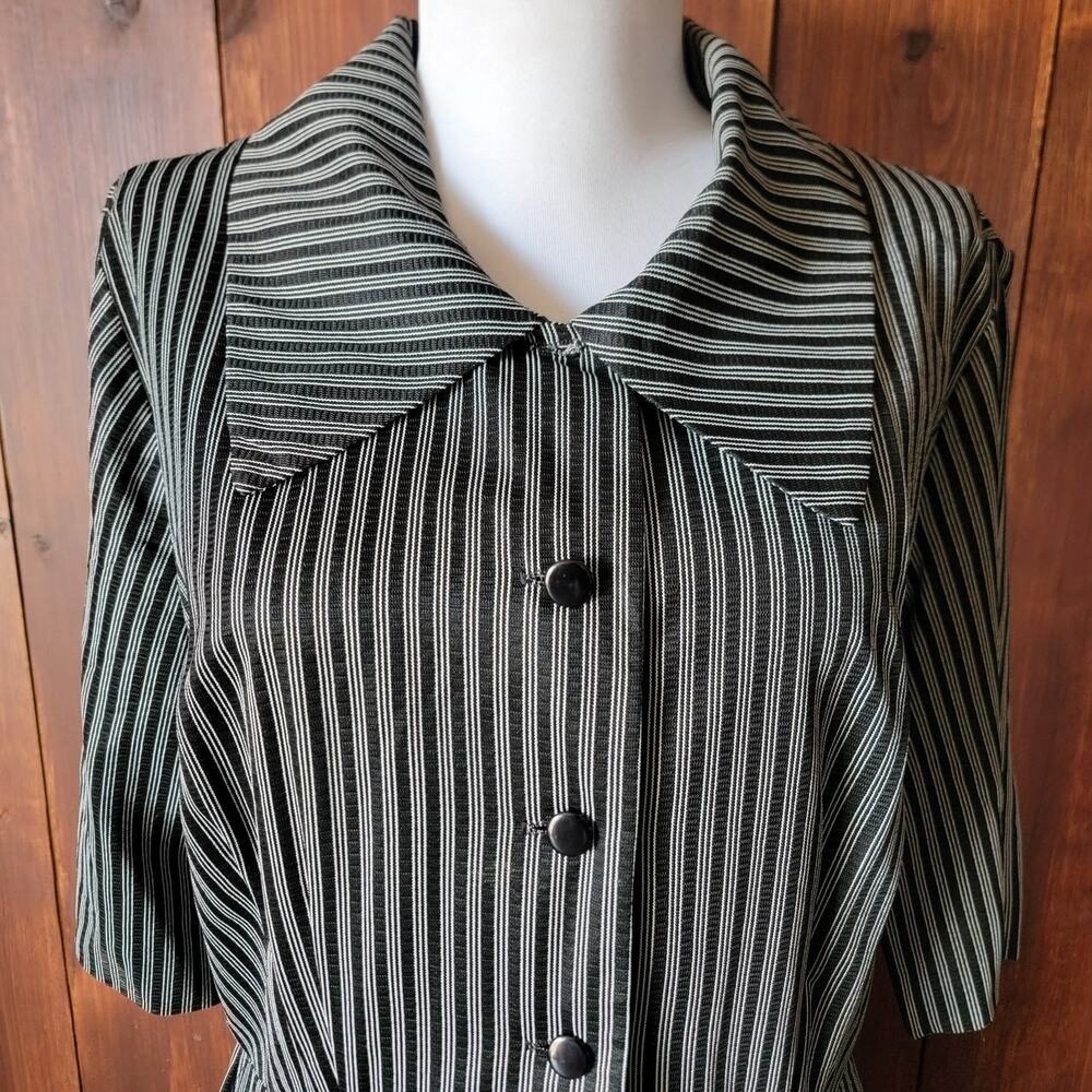 Vintage Miss Marilyn of Dallas 50s Black & White Striped Dress Collared Buttons - Picture 7 of 16